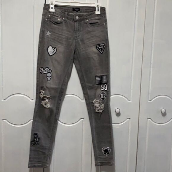 La Belle Roc Skinny Distressed Patched Jeans 5/6 - Picture 1 of 15